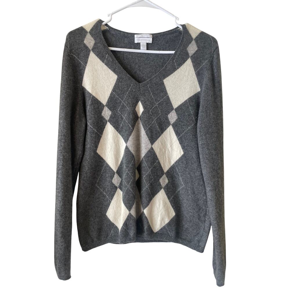 Vintage 90s Argyle 100 percent  Cashmere Sweater Women Size Large Charter Club